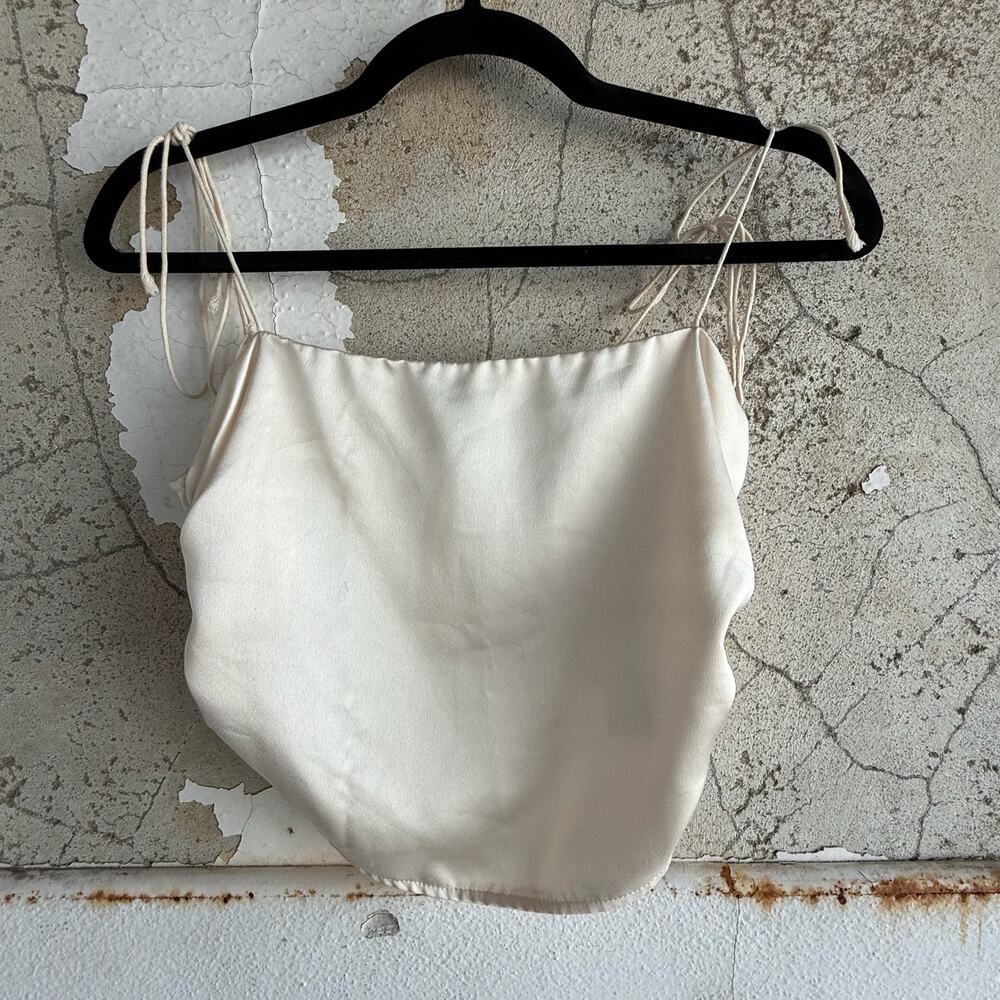 Cream Satin Corset Style Crop Top Adjustable Tie Straps‎ Missguided Size 8